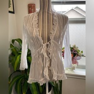 RETRO VINTAGE NOTIONS DAINTY COTTAGECORE SHEER RUFFLED BLOUSE